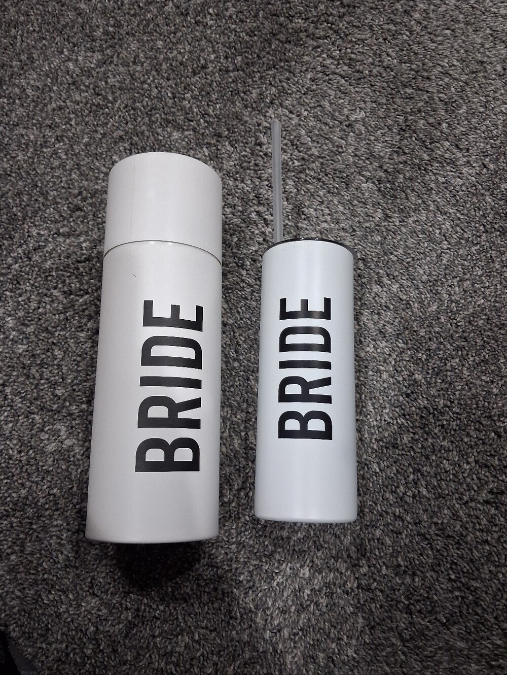Francesca's Stainless Steel Skinny Tall Tumbler White W "BRIDE" In Black Print